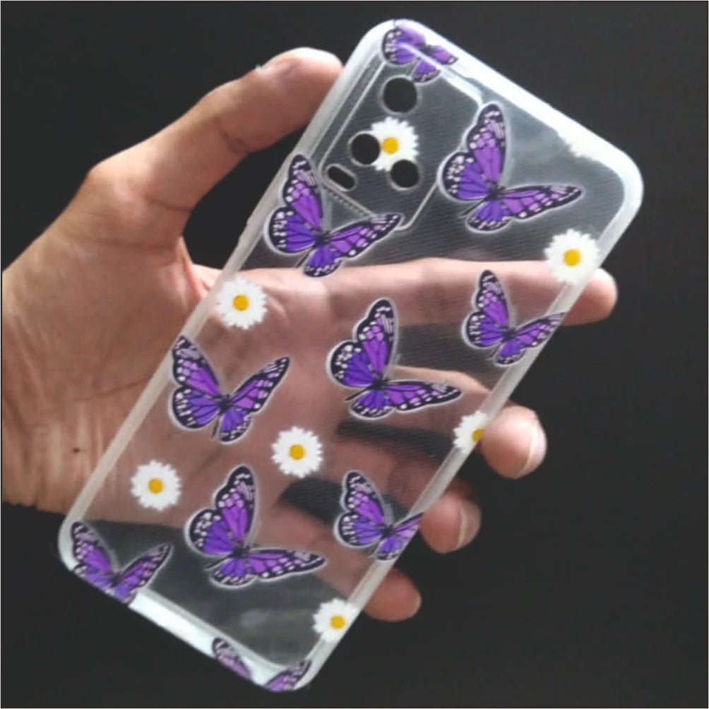 Purple Butterfly And Daisies Clear Printed Silicon Case - Vivo Y21