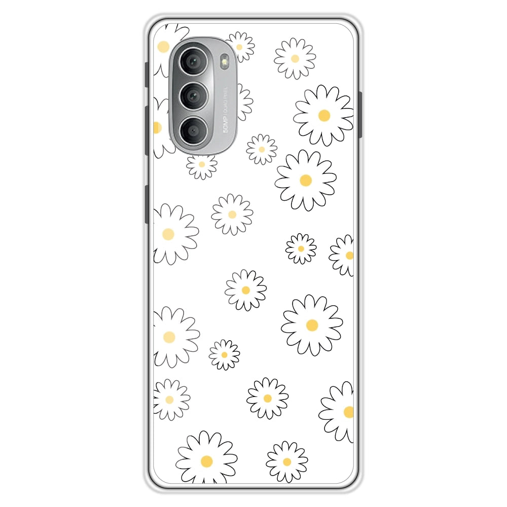 White Flowers - Clear Printed Silicon Case For Motorola Models