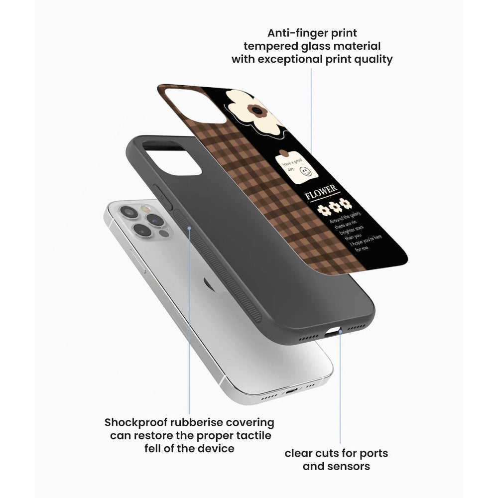 Brown Checkered Flower Quote - Glass Case For Apple iPhone Infographic