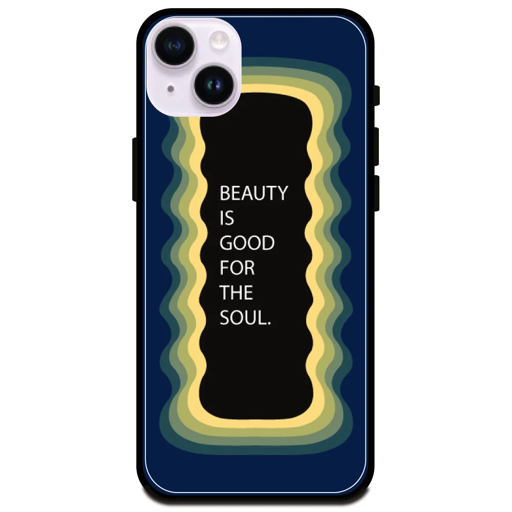 'Beauty Is Good For The Soul' Dark Blue - Glossy Metal Silicone Case For Apple iPhone Models Apple iPhone 15 plus