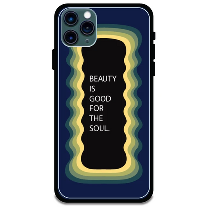 'Beauty Is Good For The Soul' Dark Blue - Glossy Metal Silicone Case For Apple iPhone Models Apple iPhone 11 pro