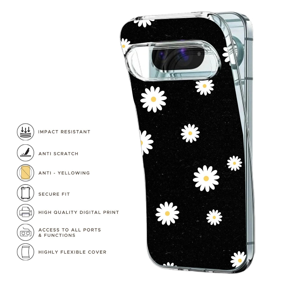 White And Black Flower - Printed Silicone Case For Google Pixel Infographic