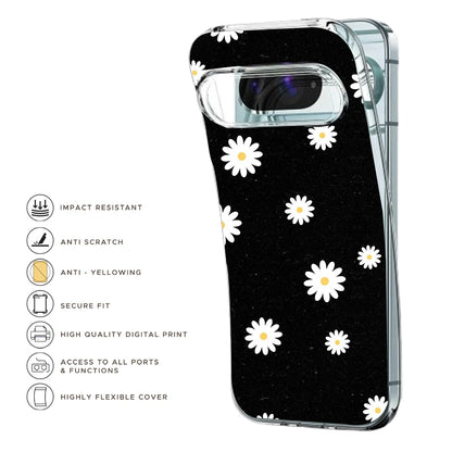 White And Black Flower - Printed Silicone Case For Google Pixel Infographic