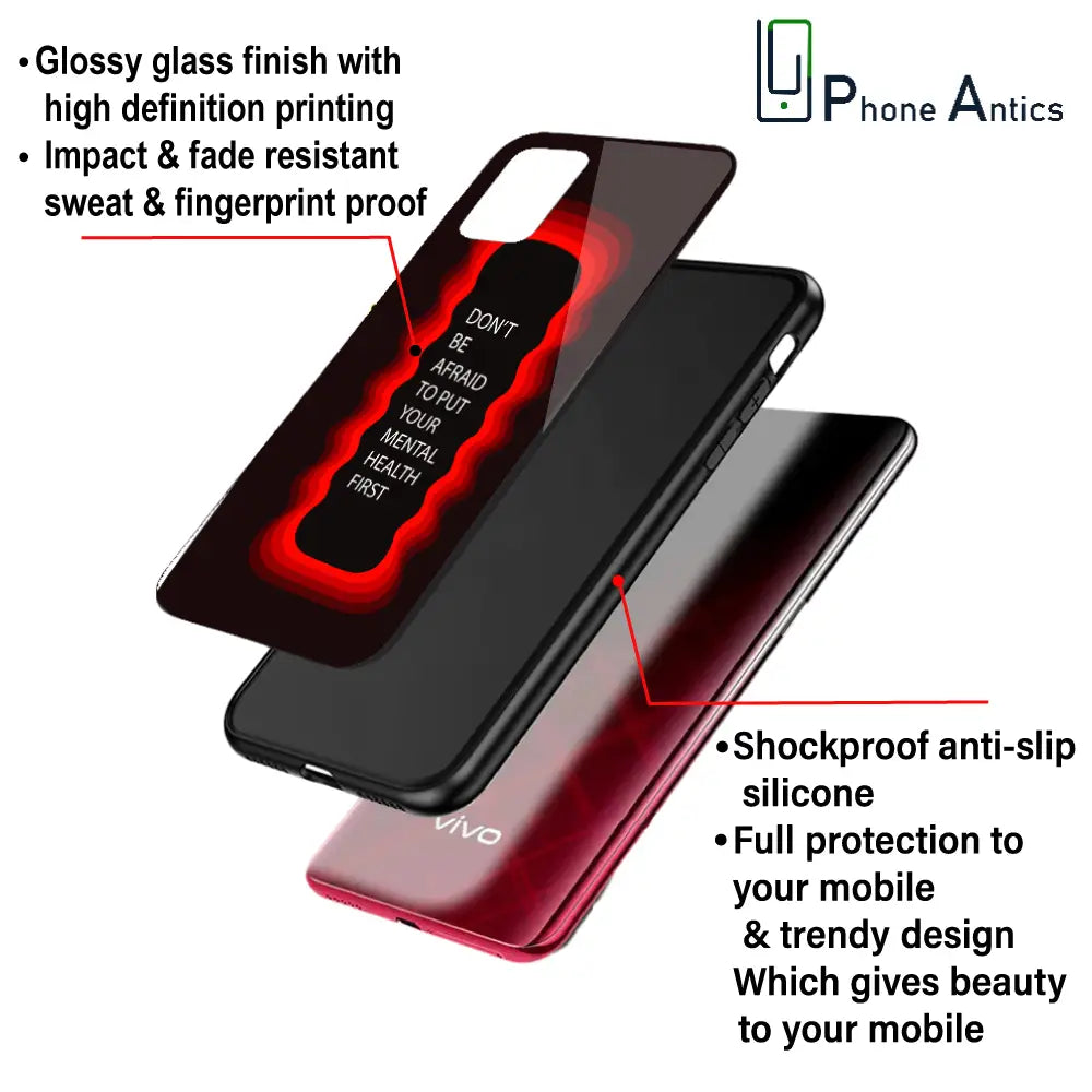 ''Don't be Afraid To Put Your Mental Health First' - Red Glass Case For Apple iPhone Infographic