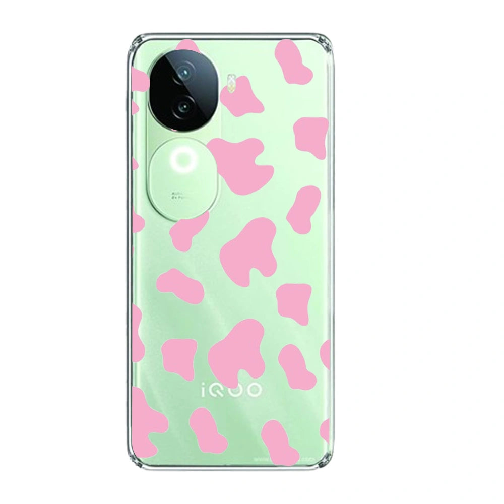 Pink Cow Print - Clear Printed Silicone Case For IQOO Infographic