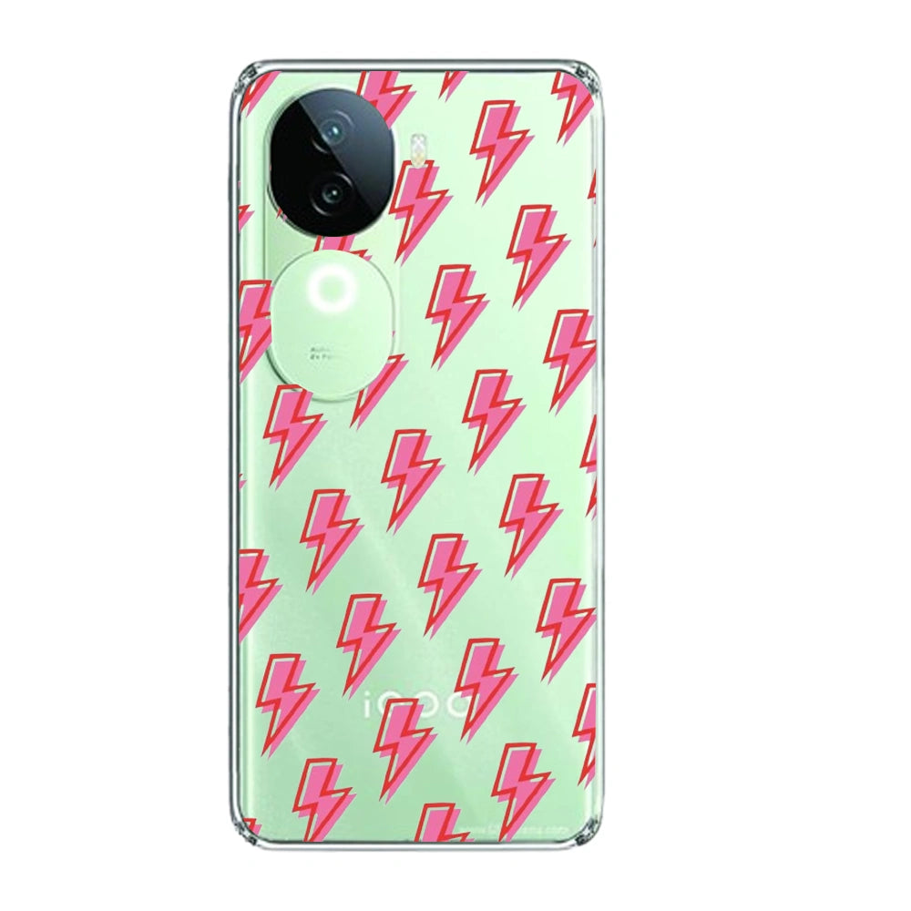 Pink Lightning Bolts - Clear Printed Silicone Case For IQOO Infographic