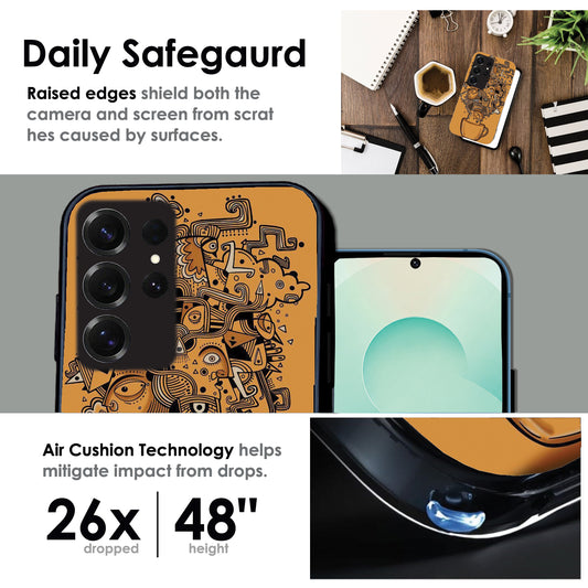 Abstract Coffee Doodle - Glossy Metal Silicone Case For Samsung Models