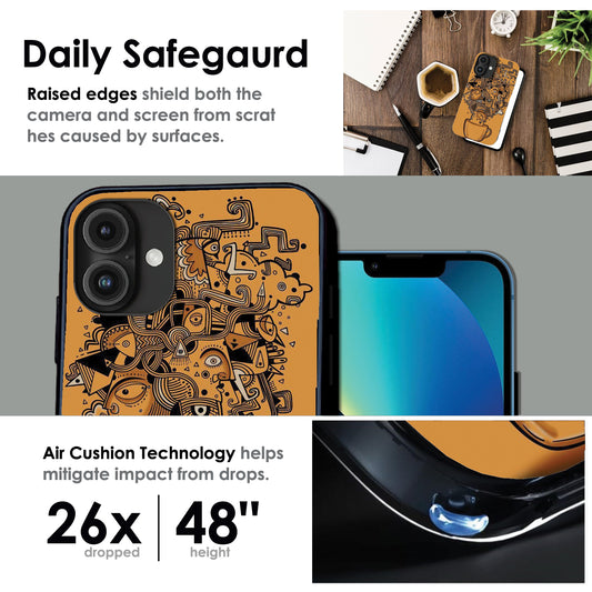 Abstract Coffee Doodle - Glossy Metal Silicone Case For Apple iPhone Models