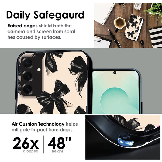 Black Bows - Glossy Metal Silicone Case For Samsung Models