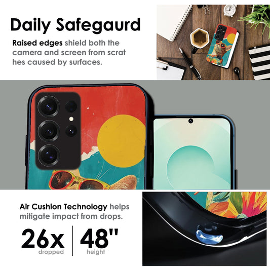 Cool Cat Summer - Glossy Metal Silicone Case For Samsung Models