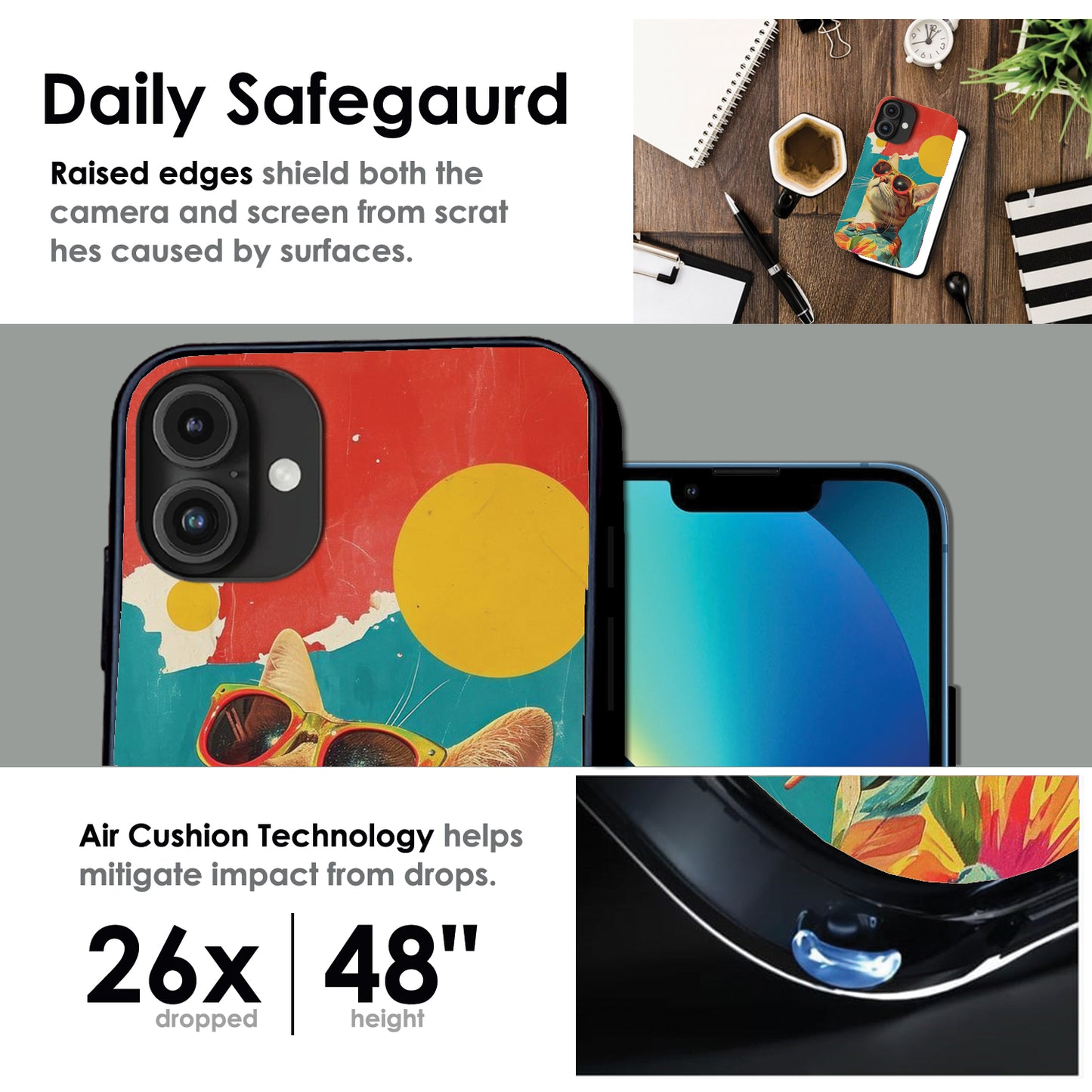 Cool Cat Summer - Glossy Metal Silicone Cases for Apple iPhone