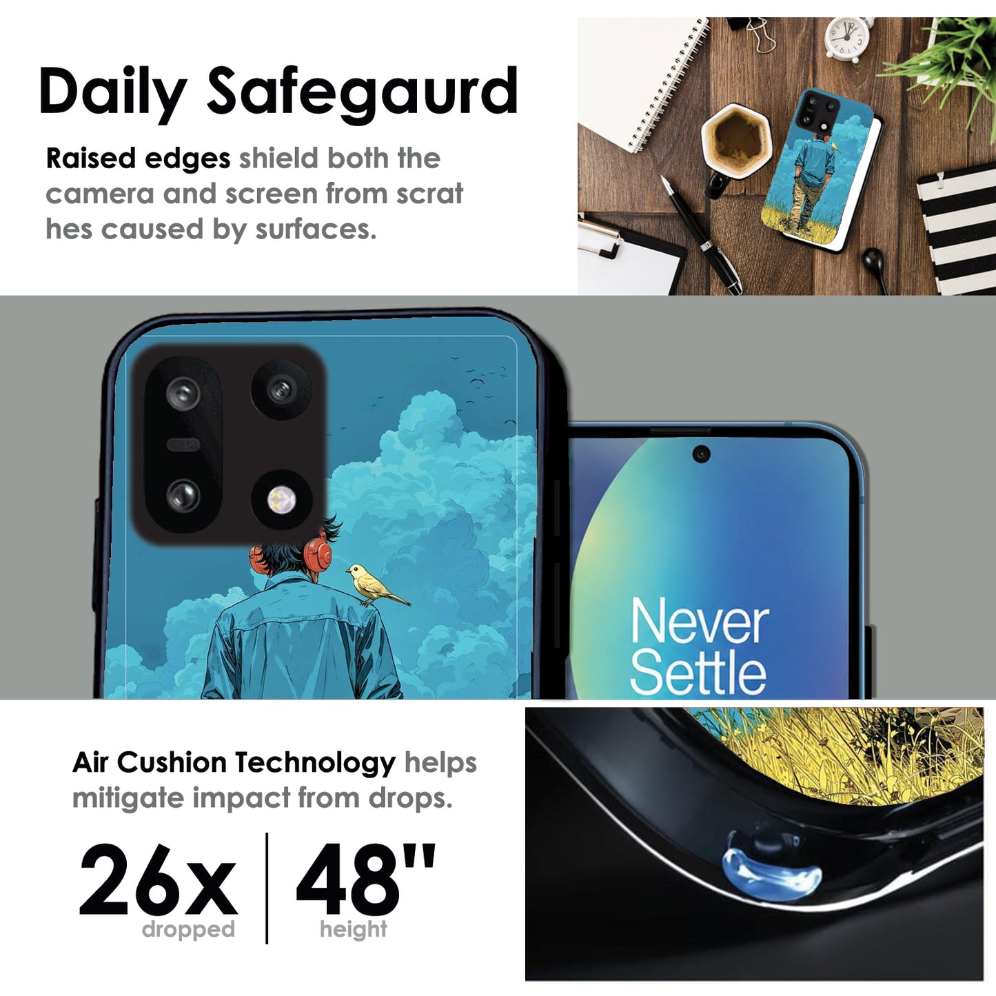 Dreamer in Blue Clouds - Glossy Metal Silicone Cases for OnePlus Models