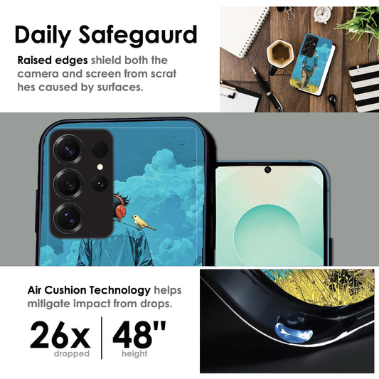 Dreamer In Blue Clouds - Glossy Metal Silicone Case For Samsung Models