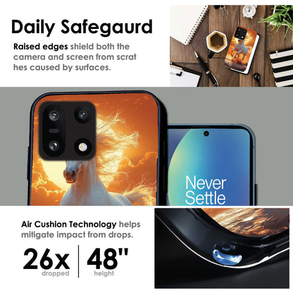 Majestic White Horse Sunset - Glossy Metal Silicone Cases for OnePlus Models