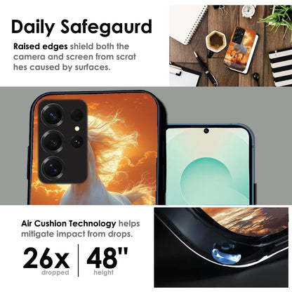 Majestic White Horse Sunset - Glossy Metal Silicone Cases for Samsung Models