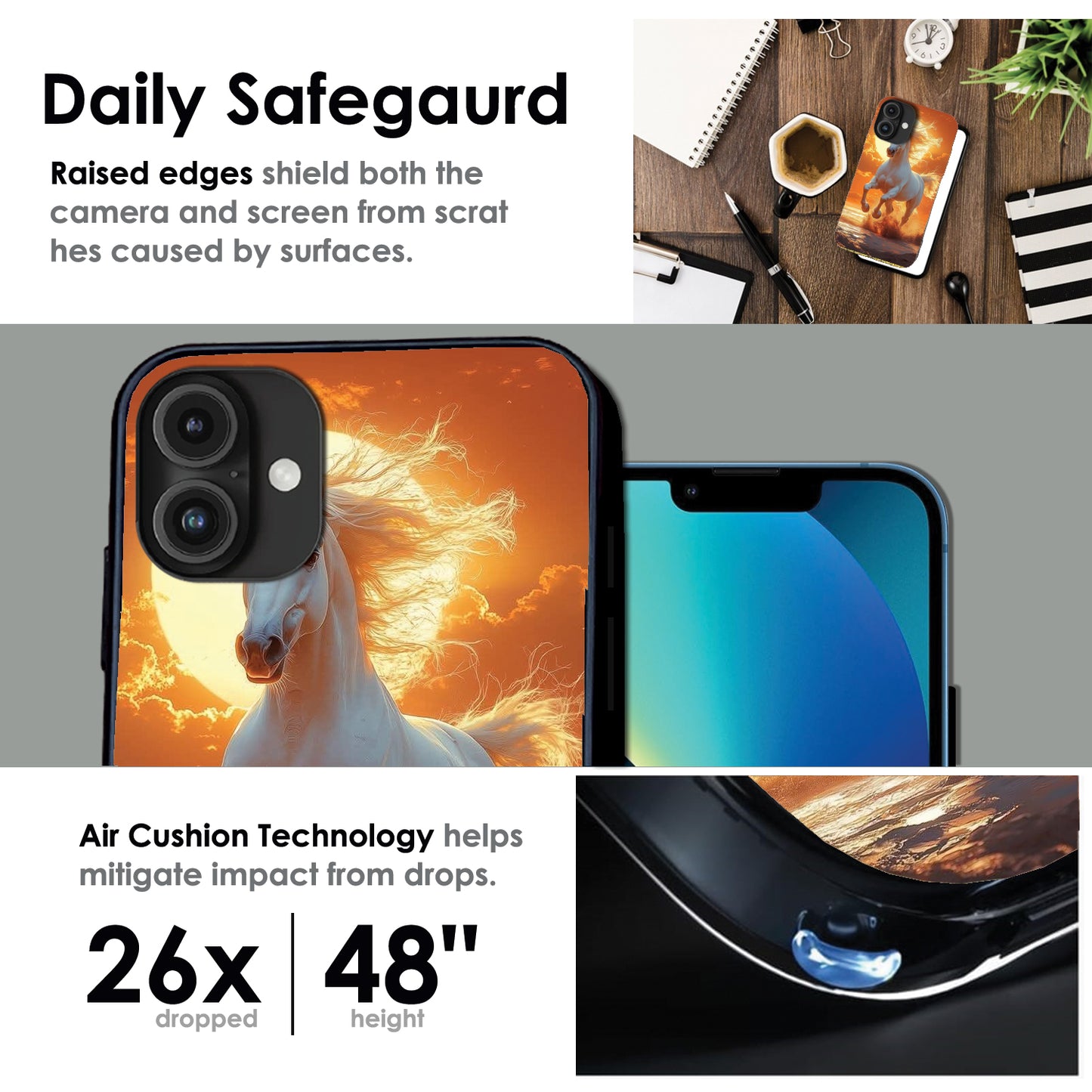 Majestic White Horse - Glossy Metal Silicone Cases for Apple iPhone