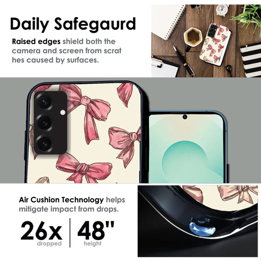 Pastel Pink Bows - Glossy Metal Silicone Case For Samsung Models