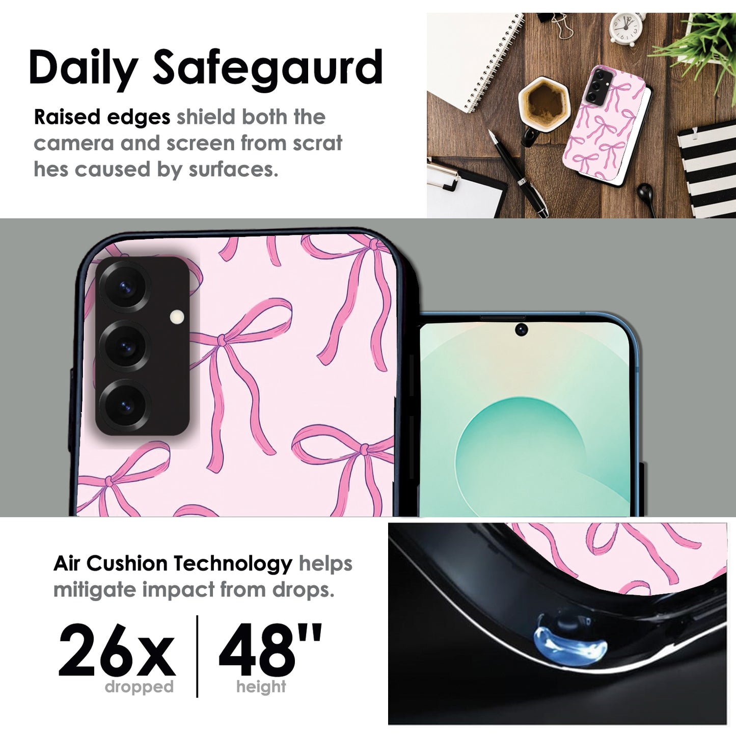 Pink Bows - Glossy Metal Silicone Cases for Samsung