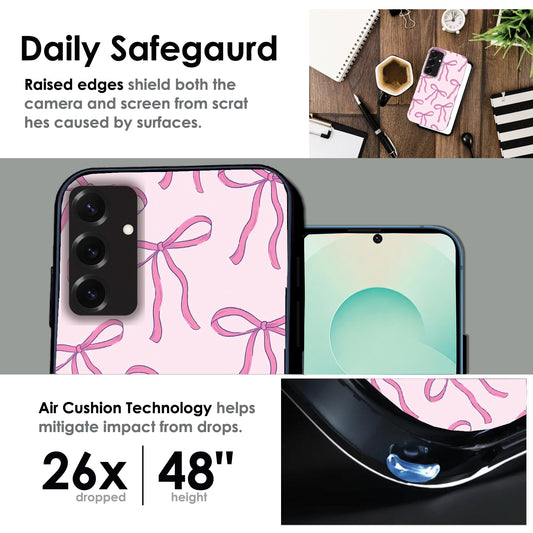 Pink Bows - Glossy Metal Silicone Case For Samsung Models