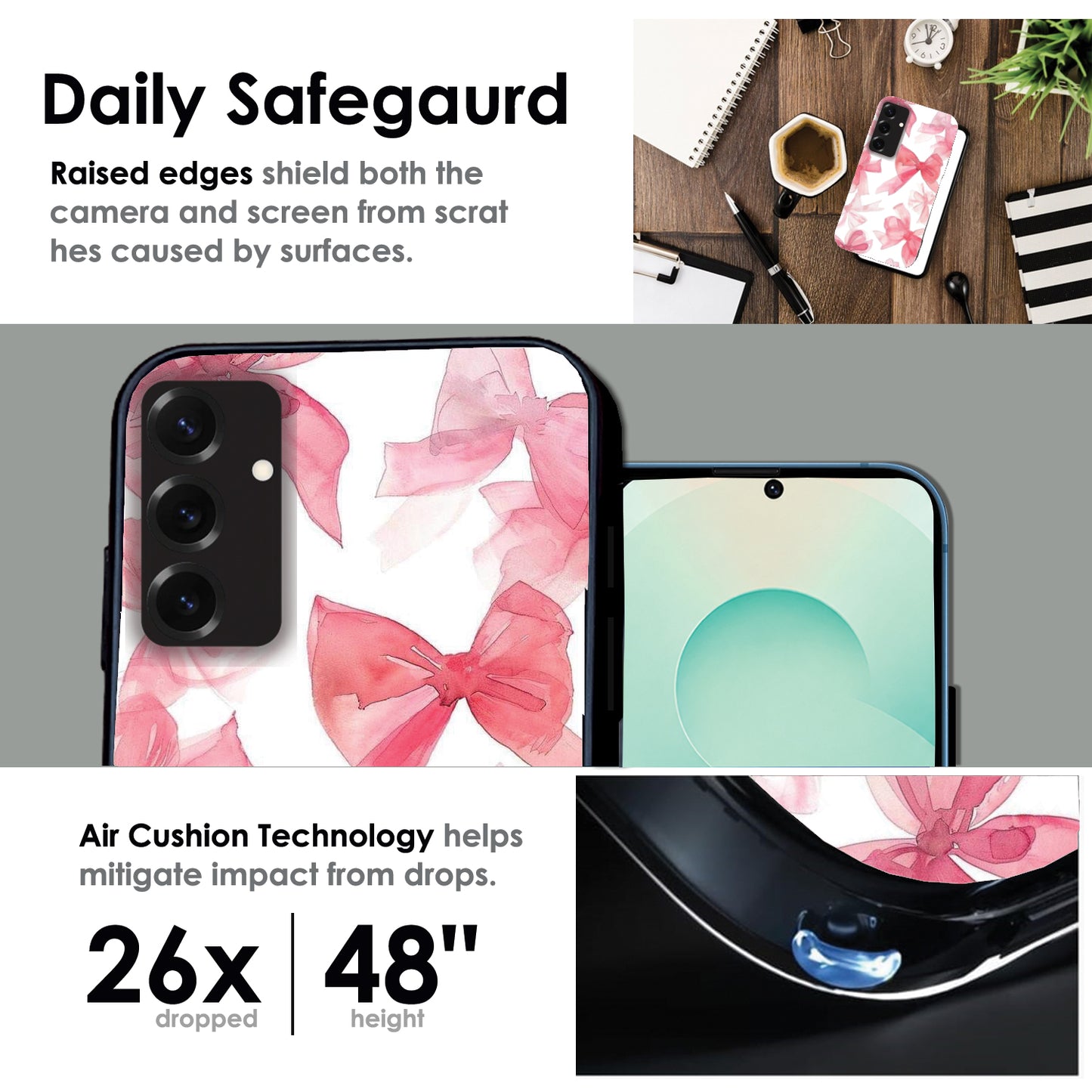 Cute Pink Bows - Glossy Metal Silicone Cases for Samsung