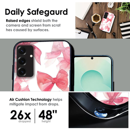 Cute Pink Bows - Glossy Metal Silicone Case For Samsung Models