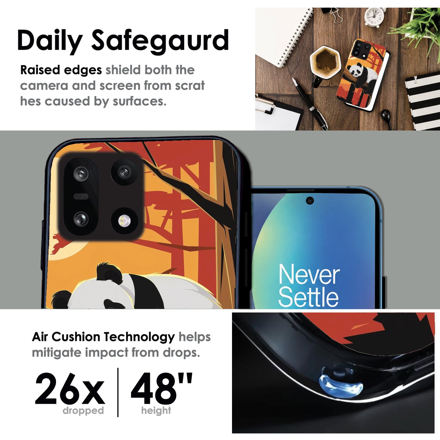 Sleeping Panda Sunset - Glossy Metal Silicone Cases for OnePlus Models