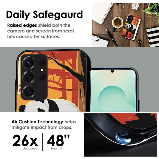 Sleeping Panda Sunset - Glossy Metal Silicone Case For Samsung Models
