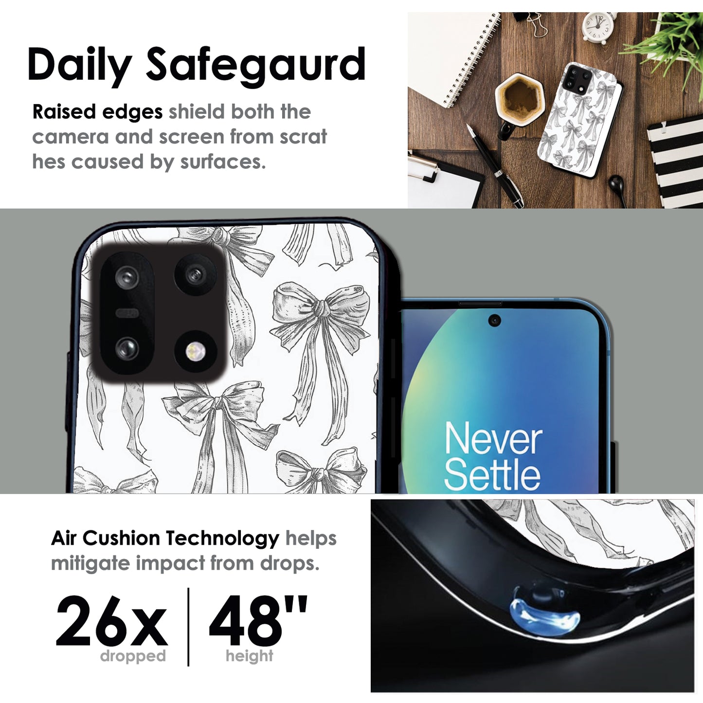 White Bows - Glossy Metal Silicone Cases for Oneplus