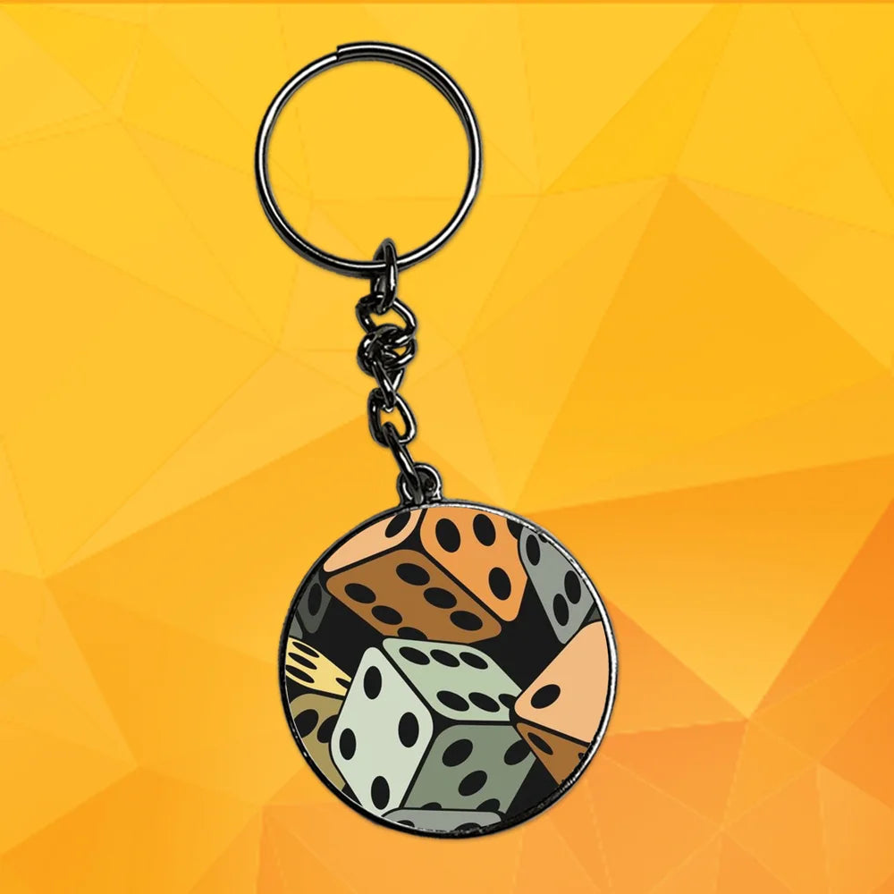 Dice - Keychain With Silver Border (Pack Of 2)