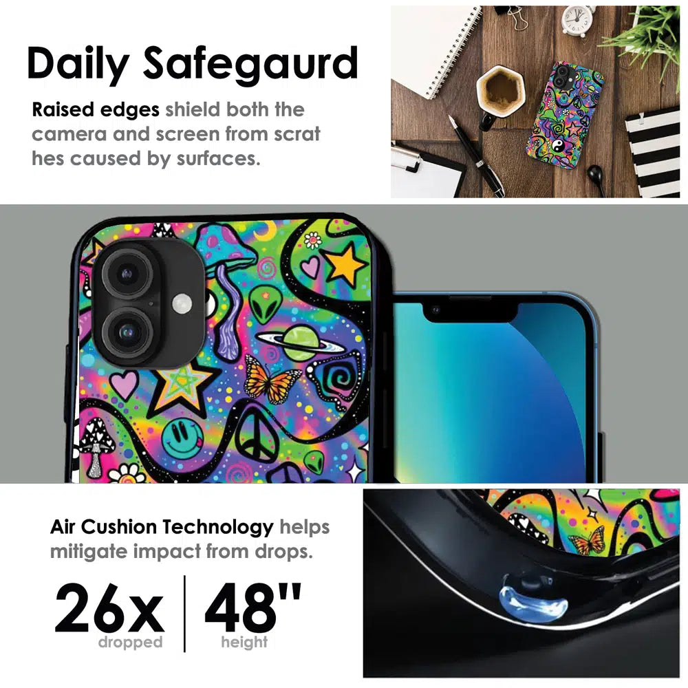 Psychedelic Rainbow Doodle - Glossy Metal Silicone Case For Apple iPhone Infographic