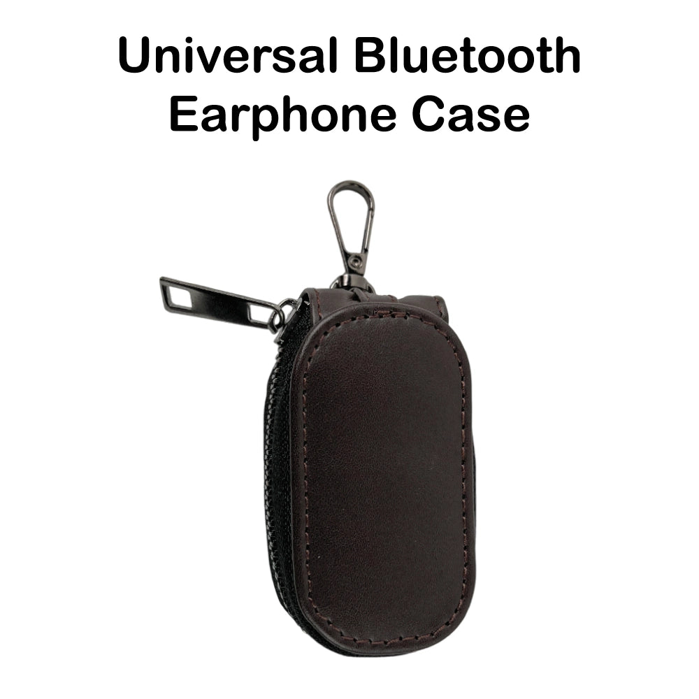 Black Leather Zipper Pouch with Keychain Hook for Earphones, Keys & Small Accessories Infographic
