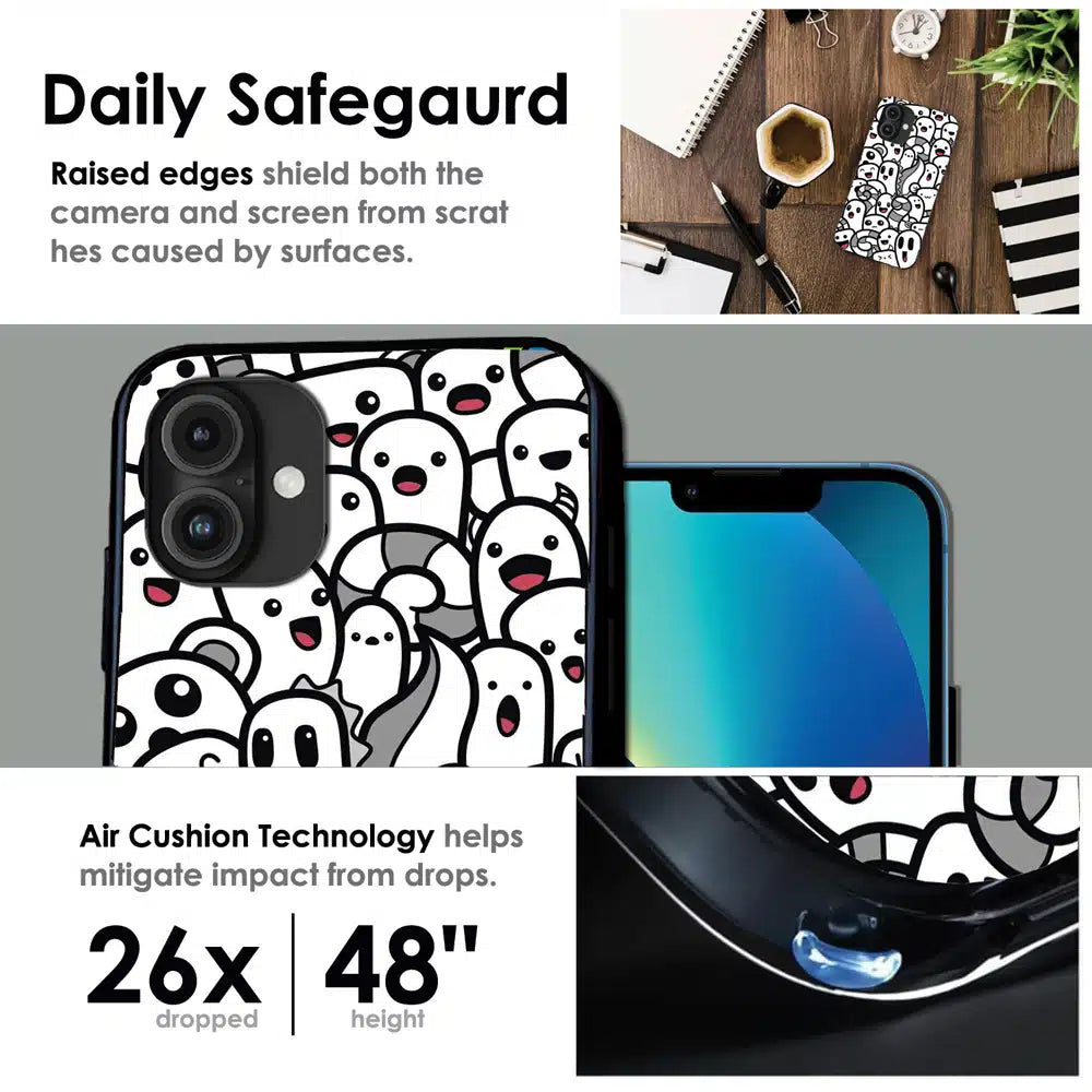 Cute Ghost Crowd - Glossy Metal Silicone Case For Apple iPhone Infographic