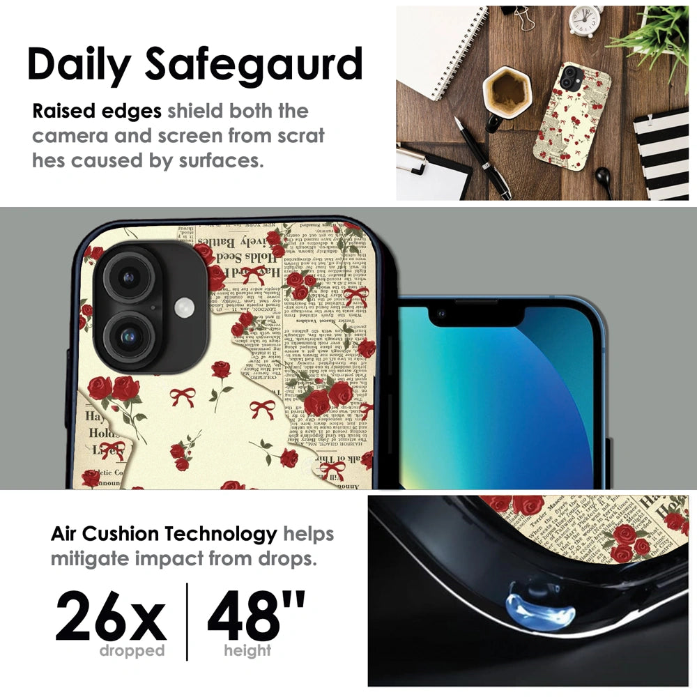 Floral Newspaper Aesthetic - Glossy Metal Silicone Case For Apple iPhone Infographic