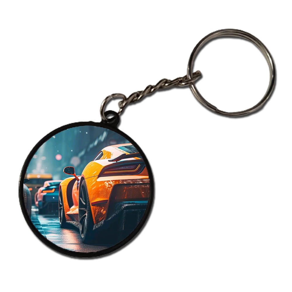 Orange Car - Keychain circle