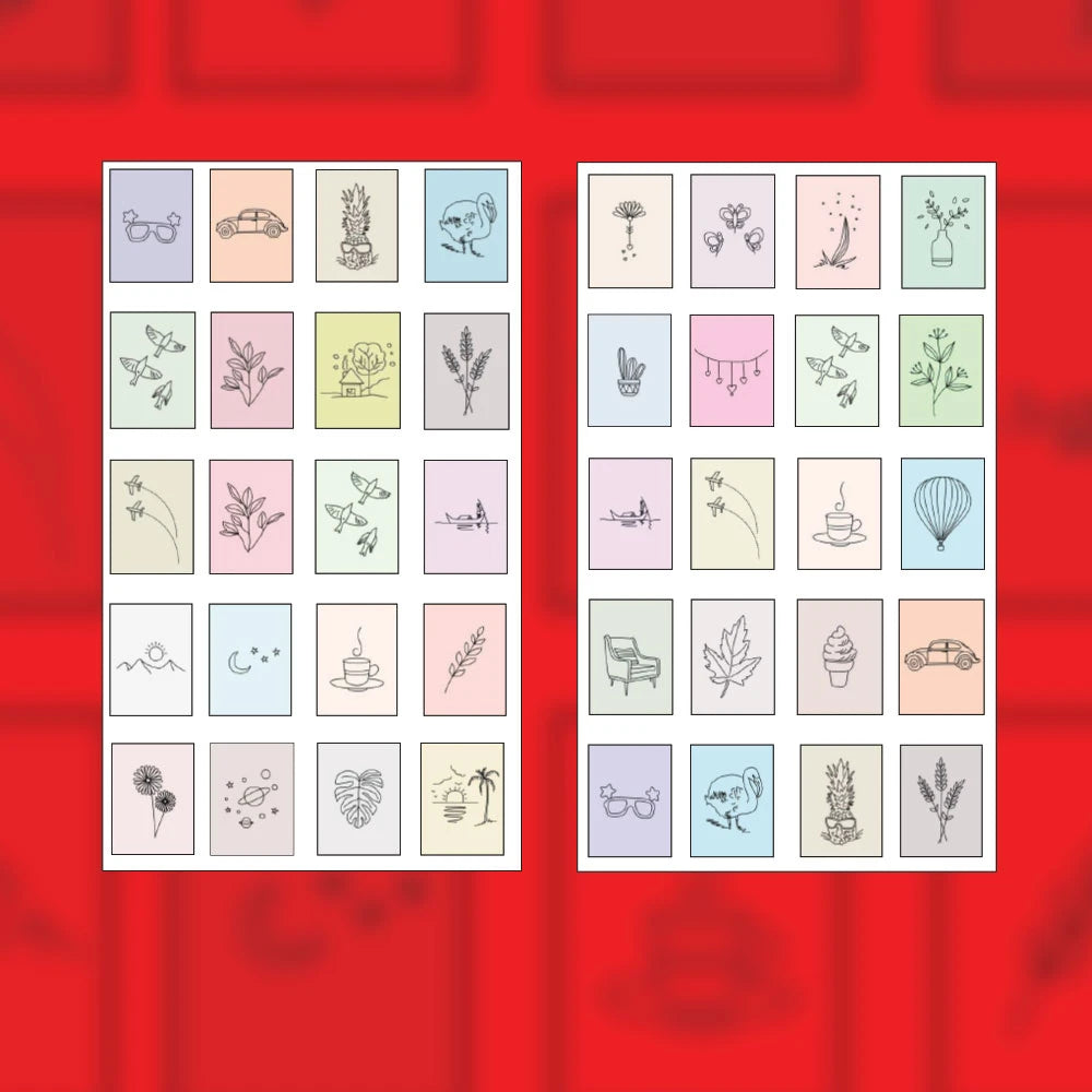 Minimal Aesthetic Stickers Pack – 42+ Pastel Line Art Stickers