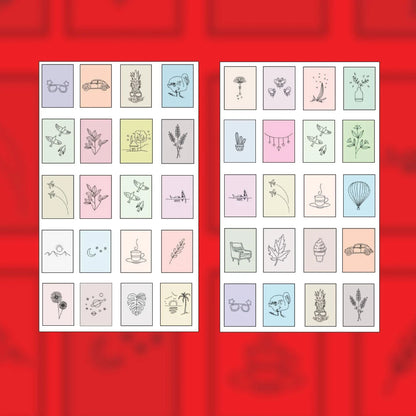 Minimal Aesthetic Stickers Pack – 42+ Pastel Line Art Stickers