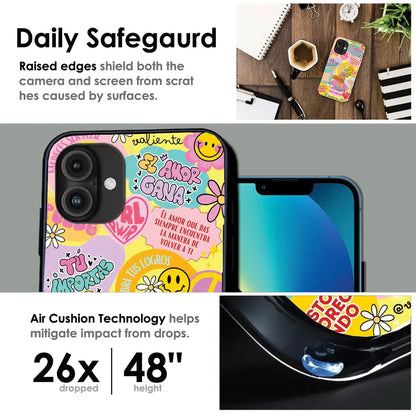 Colorful Amor Positivity Collage - Glossy Metal Silicone Case For Apple iPhone Infographic