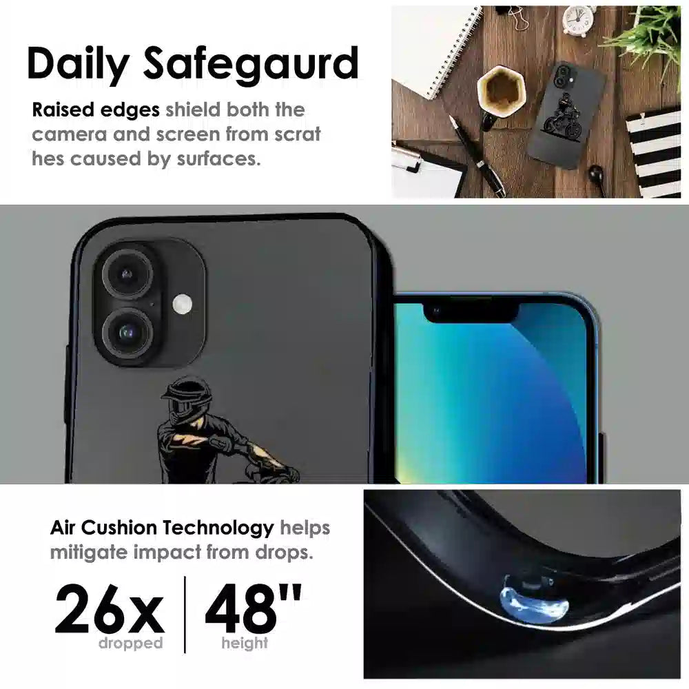 Vintage Biker Rider Art - Glossy Metal Silicone Case For Apple iPhone Infographic