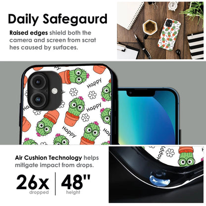 Cute Cactus Happy - Glossy Metal Silicone Case For Apple iPhone Infographic
