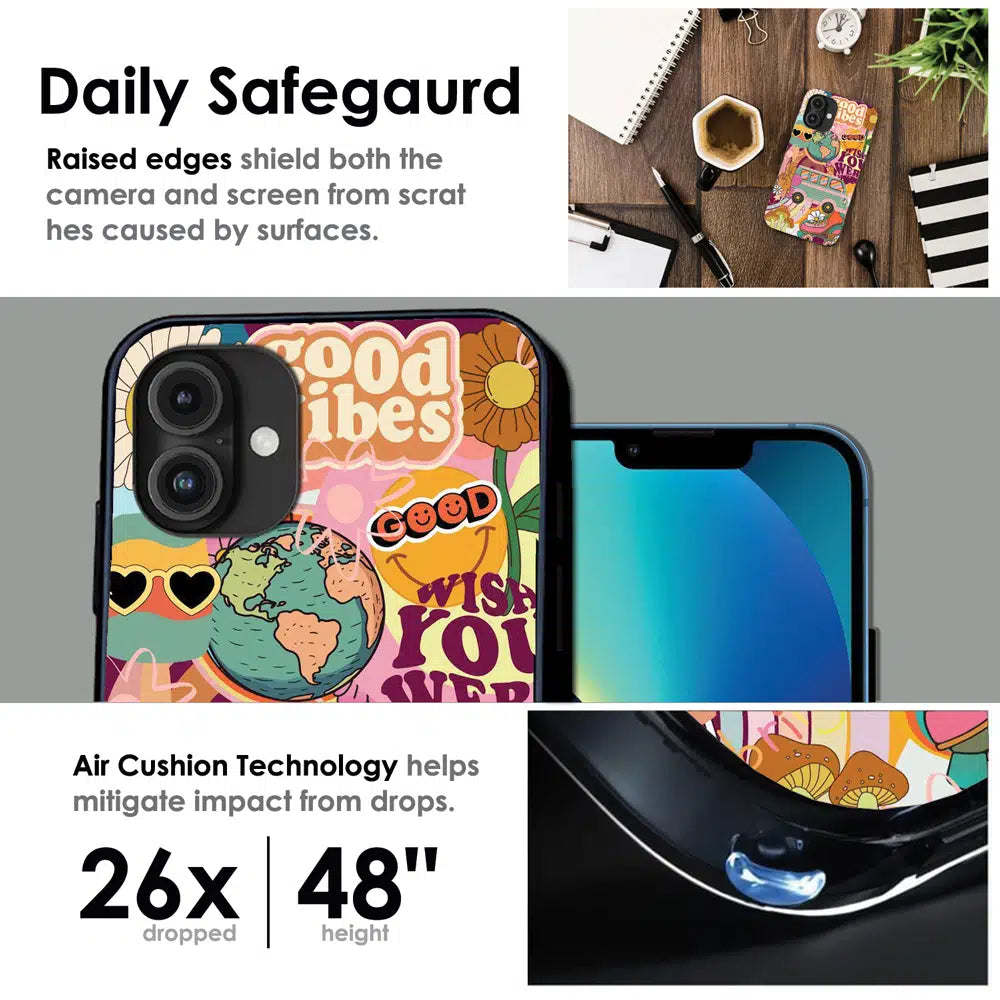 Good Vibes Retro Travel Art - Glossy Metal Silicone Case For Apple iPhone Infographic