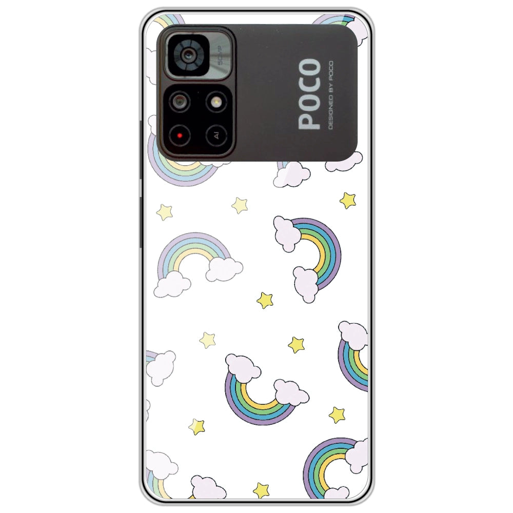 Rainbow With Clouds - Clear Printed Silicone Case For Poco Models