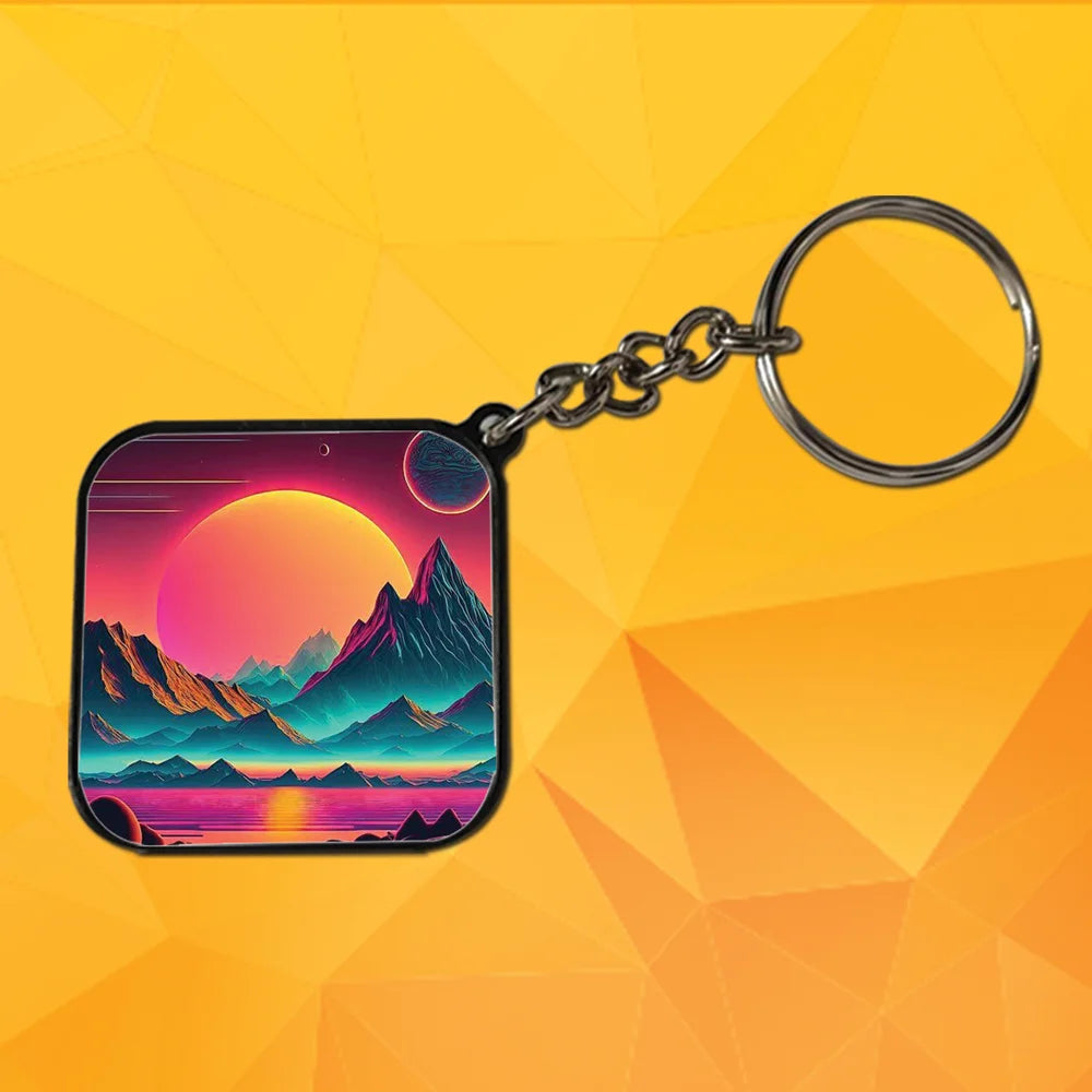 Sunset At The Mountains - Keychain With Black Border (Pack Of 2)