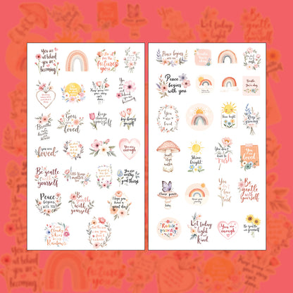 Boho Quotes Sticker Bundle – 45 Waterproof Aesthetic Stickers for Phone Cases, Clear Covers, Journals, Scrapbooks & More