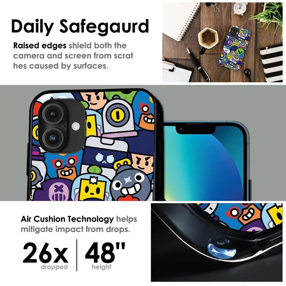 Cartoon Gamer Chaos - Glossy Metal Silicone Case For Apple iPhone Infographic