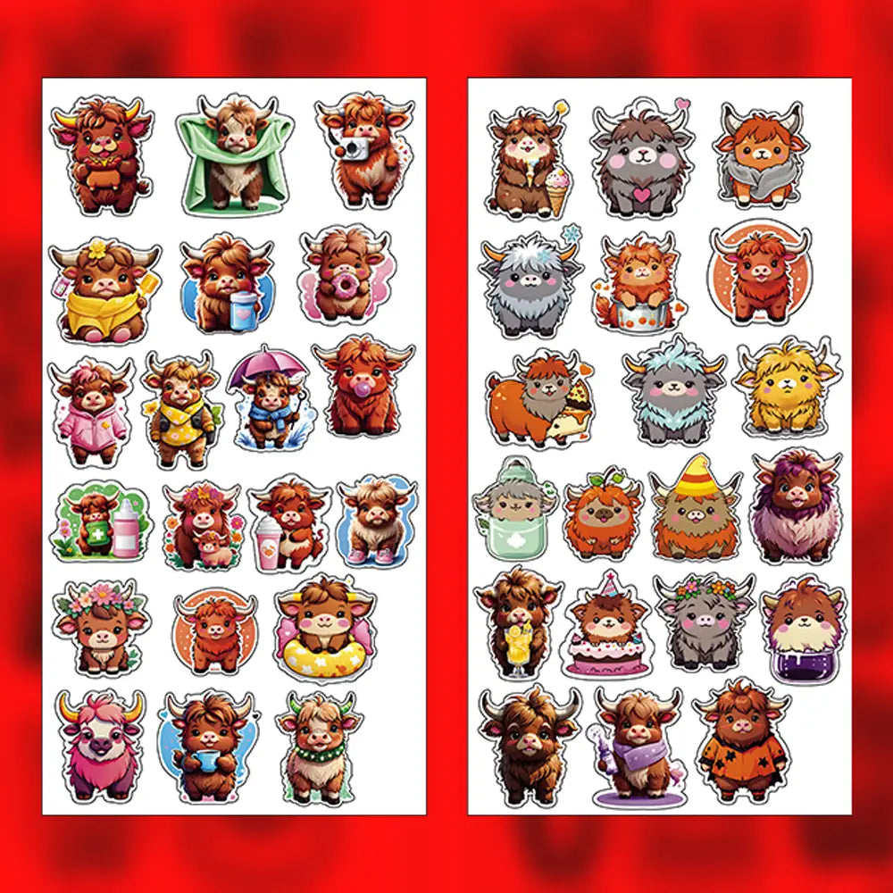Highland Cow – 40 Waterproof Aesthetic Stickers for Phone Cases, Clear Covers, Journals, Scrapbooks & More