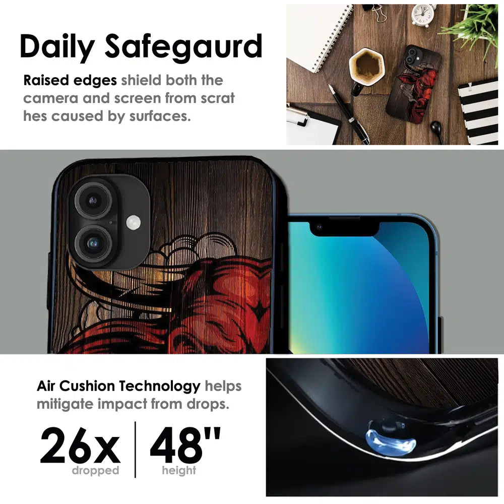 Abstract Red Mask Wood Art - Glossy Metal Silicone Case For Apple iPhone Infographic