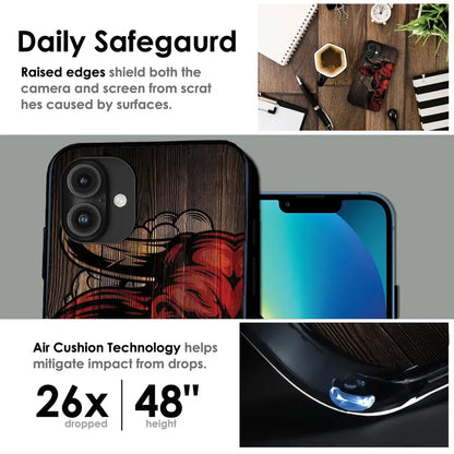 Abstract Red Mask Wood Art - Glossy Metal Silicone Case For Apple iPhone Infographic
