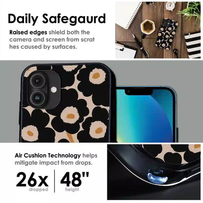 Bold Black Daisy Bloom - Glossy Metal Silicone Case For Apple iPhone Infographic