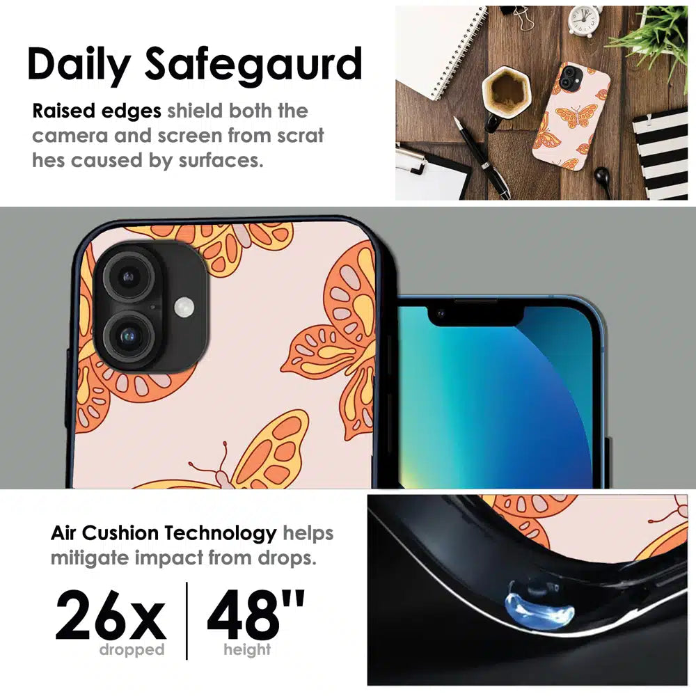 Soft Peach Butterfly Pattern - Glossy Metal Silicone Case For Apple iPhone Infographic