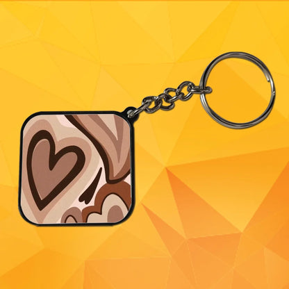 Brown Mini Hearts - Keychain With Black Border (Pack Of 2)